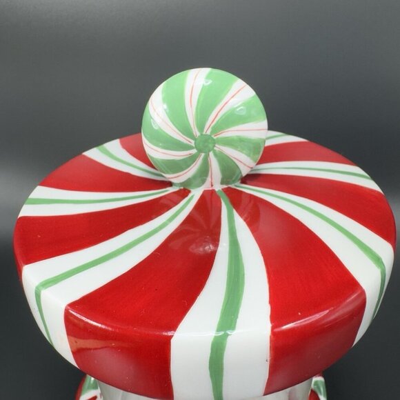 ST NICHOLAS SQUARE Candy Greetings Ceramic Candy Dish Canister Jar Container VTG - Picture 4 of 14